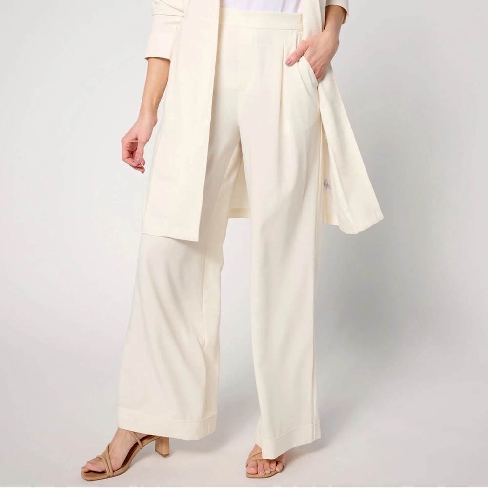 BEAUTIFUL by Lawrence Zarian Large Pull-On Wide Leg Trouser Pants Ivory Pockets